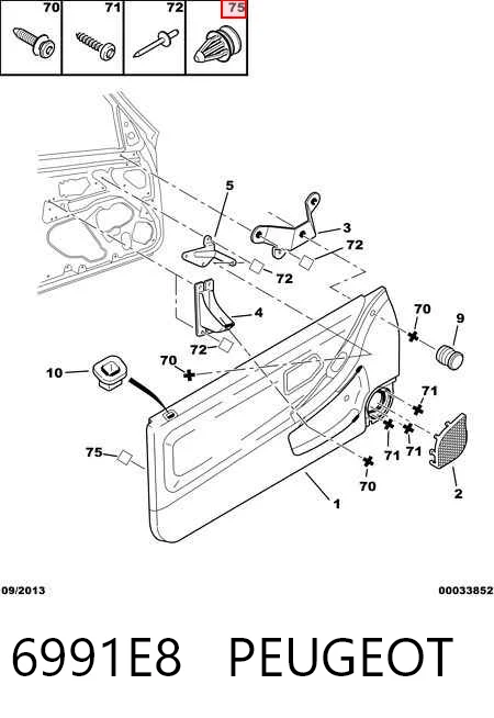 6991E8 Peugeot/Citroen Clips de fijación para panel de puerta