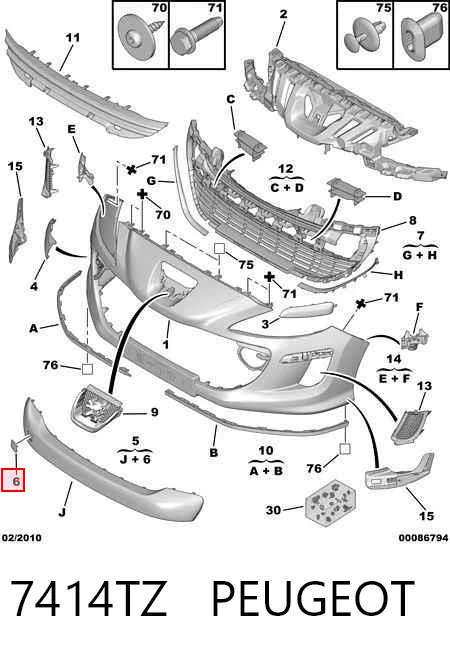 Tapa gancho de arrastre, delantera para Peugeot 308 I (4A, 4C)