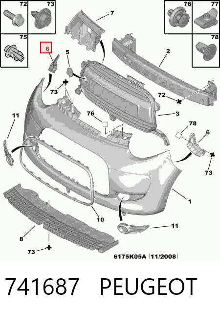 741687 Peugeot/Citroen Soporte de parachoques delantero izquierdo