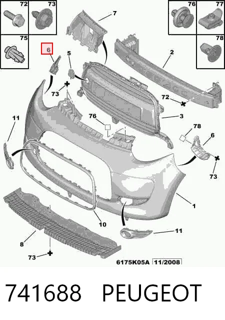 741688 Peugeot/Citroen Soporte de parachoques delantero derecho