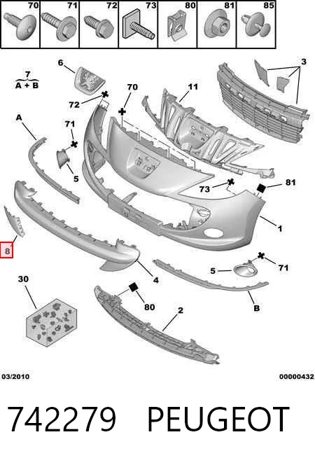 Comprar Tapa del gancho de remolque del parachoques delantero Peugeot 206  2L, 2M a bajo precio