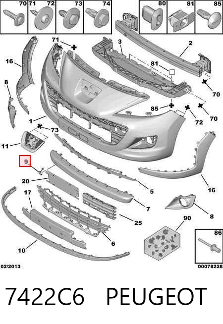 Comprar Tapa del gancho de remolque del parachoques delantero Peugeot 207  WA, WC a bajo precio