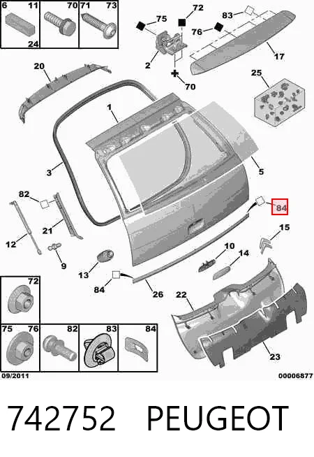 Moldura de la tapa del maletero 742752 PEUGEOT