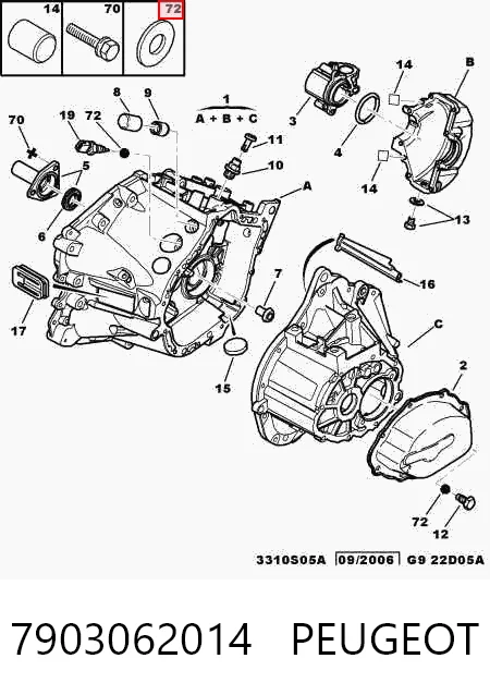 Anillo de sellado del sensor de reversa 7903062014 PEUGEOT