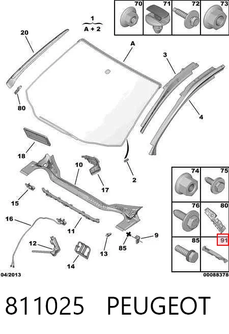 811025 Peugeot/Citroen Clip de fijación de moldura de parabrisas