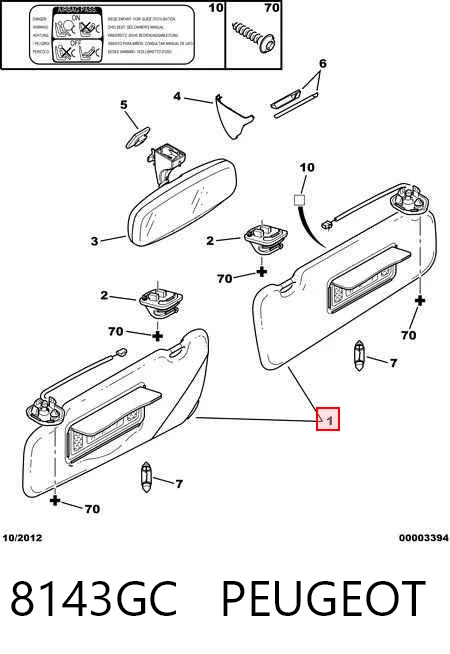 Comprar Visera parasol Peugeot 307  3A, 3C a bajo precio