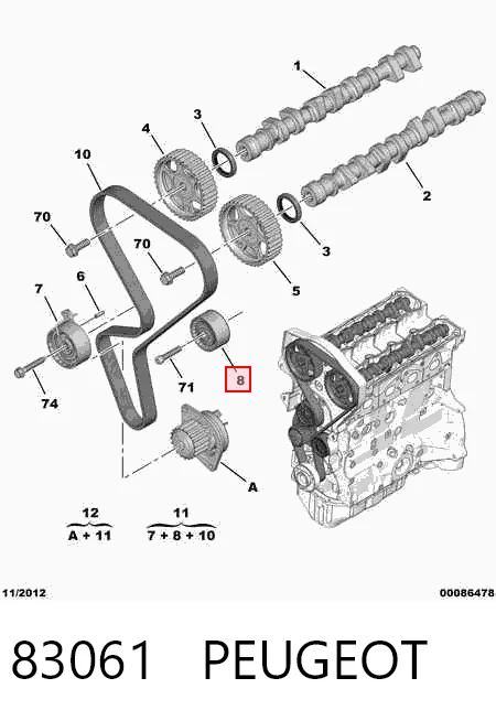 83061 Peugeot/Citroen Polea tensora intermedio de correa dentada