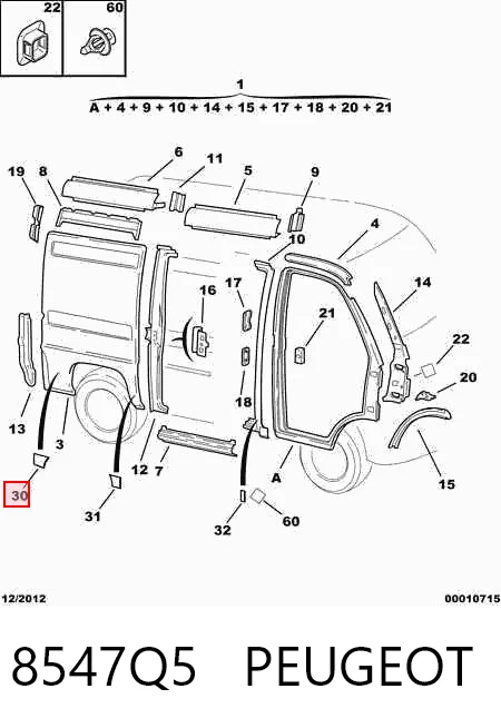 Moldura de salpicadera trasera derecha 8547Q5 PEUGEOT