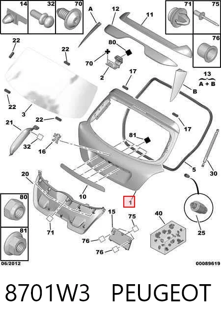 Porton trasero para Peugeot 207  WA, WC