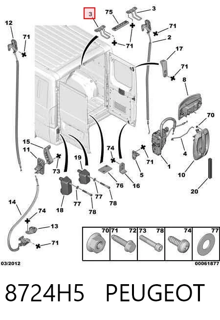 8724H5 Peugeot/Citroen Pieza de enganche superior izquierda de cerradura de puerta trasera de doble hoja