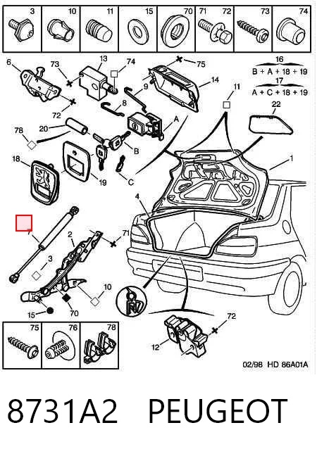 Muelle neumatico maletero para Peugeot 306  (7B)