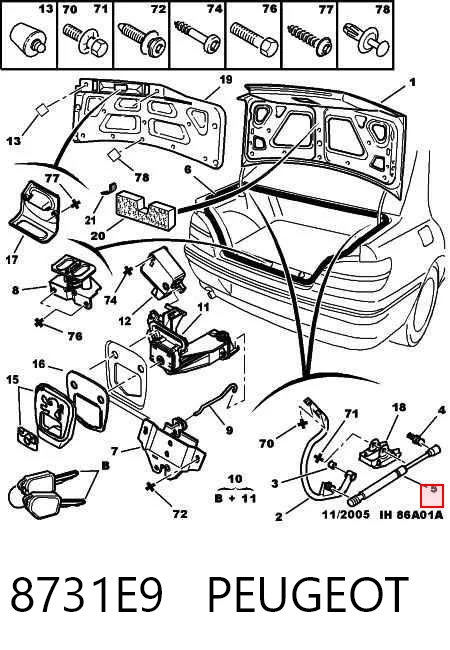 Muelle neumatico maletero para Peugeot 406  (8B)