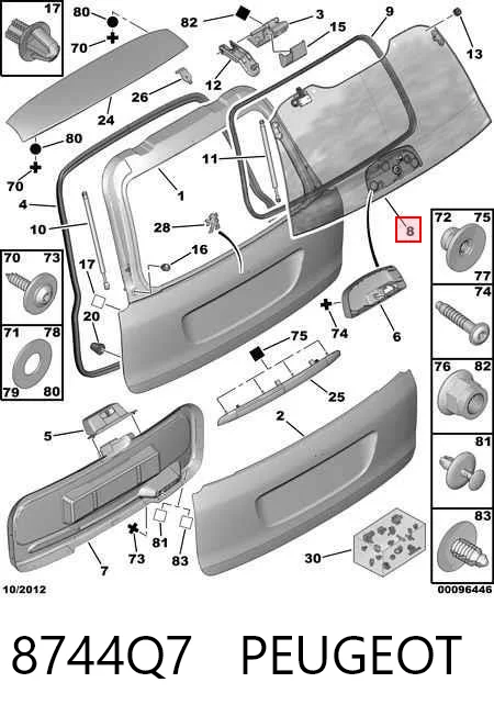 Cristal de la puerta trasera 8744Q7 PEUGEOT