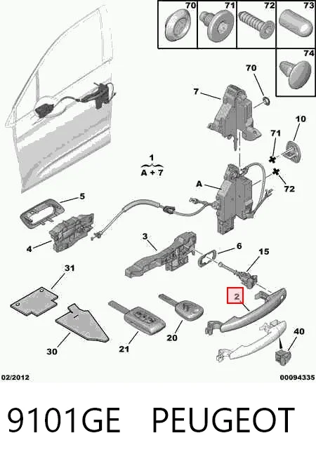 9101GE Peugeot/Citroen Manija exterior izquierda de puerta delantera