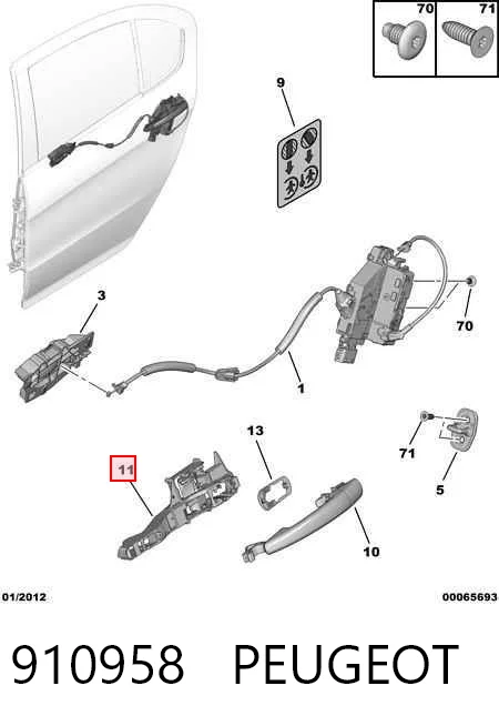 910958 Peugeot/Citroen Soporte de manija exterior de puerta delantera izquierda