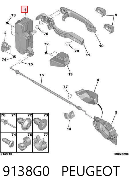 9138G0 Peugeot/Citroen Cerradura de la puerta trasera derecha