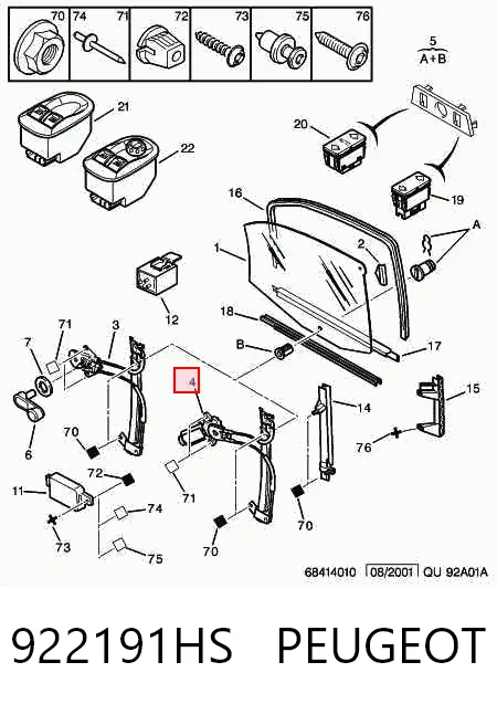 Mecanismo de elevalunas de la puerta delantera izquierda 922191HS PEUGEOT