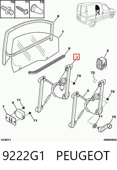 9222G1 Peugeot/Citroen Mecanismo levanta, puerta delantera derecha