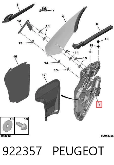 Mecanismo de elevalunas de la puerta trasera izquierda 922357 PEUGEOT