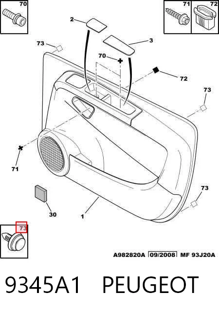 9345A1 Peugeot/Citroen Clips de fijación para panel de puerta