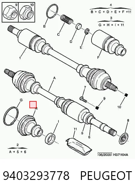 Fuelle exterior del palier delantero 9403293778 PEUGEOT