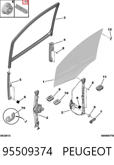 Comprar 95509374 General Motors Guía de cristal del marco de la puerta delantera derecha