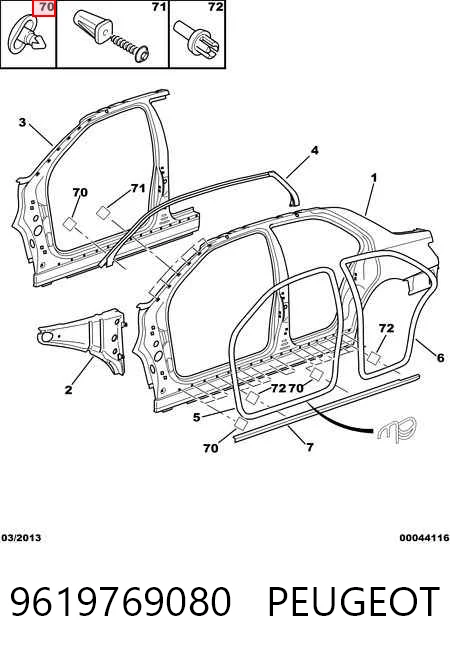 Clip de fijación de moldura de puerta 9619769080 PEUGEOT
