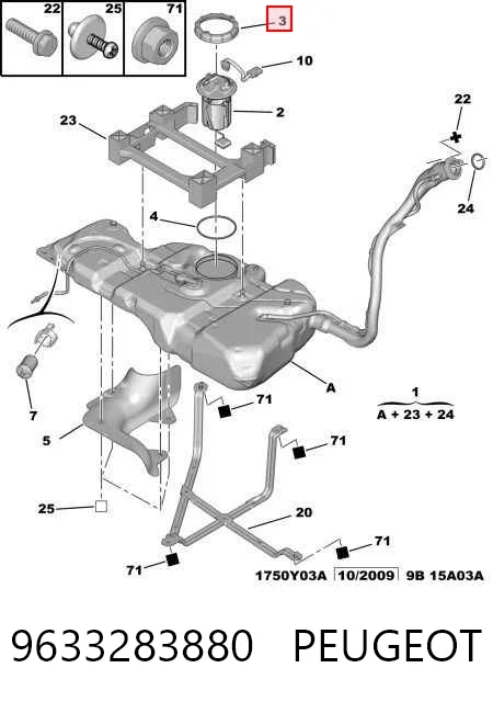 9633283880 Peugeot/Citroen Tapa de la bomba de combustible