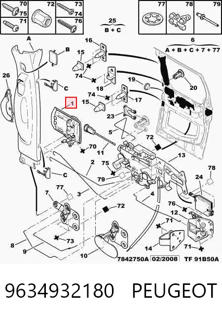 9634932180 Peugeot/Citroen Manija exterior derecha de puerta corrediza