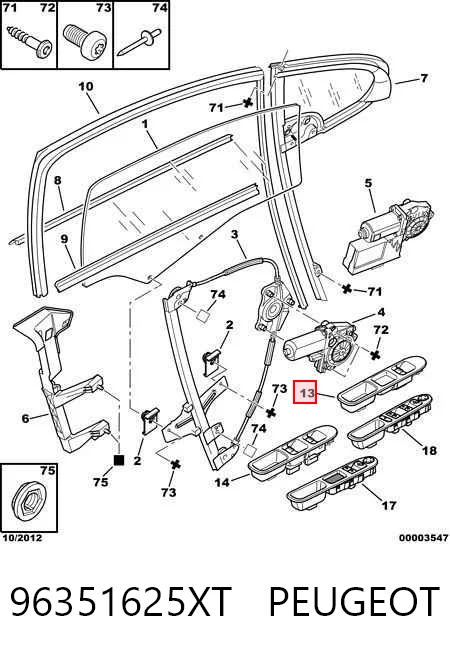 96351625XT Peugeot/Citroen Unidad de control de elevalunas delantero derecho