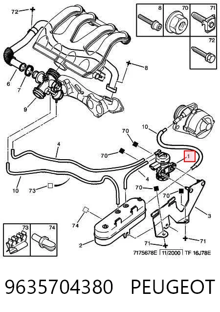 9635704380 Peugeot/Citroen Válvula solenoide de control de presión de sobrealimentación