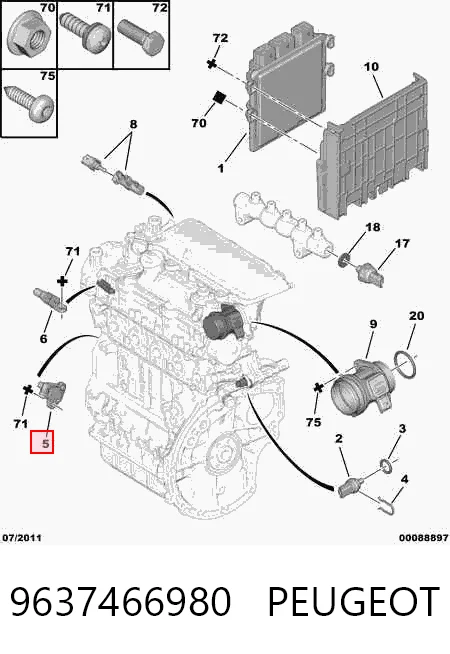 9637466980 Peugeot/Citroen Sensor de posición del cigüeñal