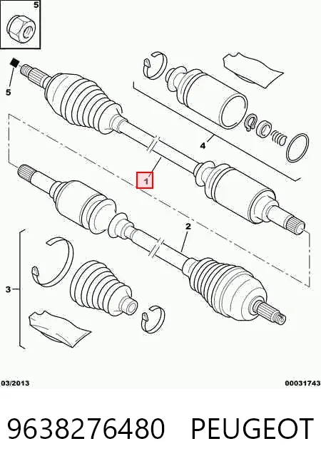 Semieje delantero izquierdo 9638276480 PEUGEOT