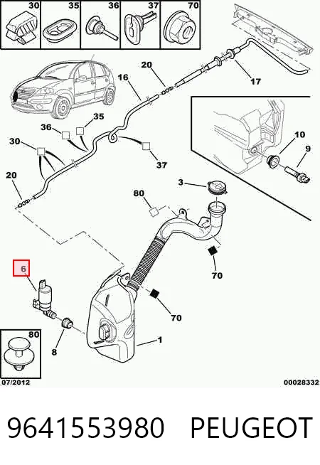 9641553980 Peugeot/Citroen Bomba de agua de lavado, lavado de parabrisas, delantera