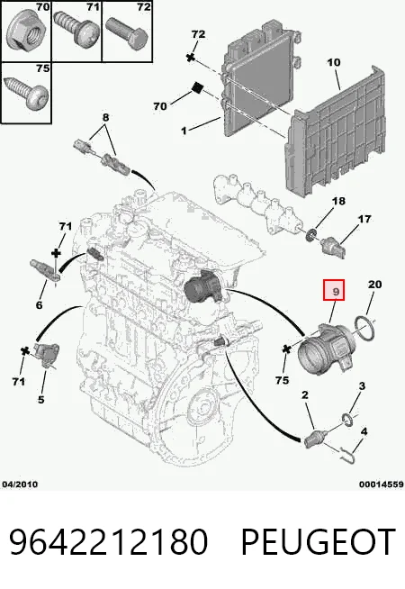 9642212180 Peugeot/Citroen Sensor de flujo de aire