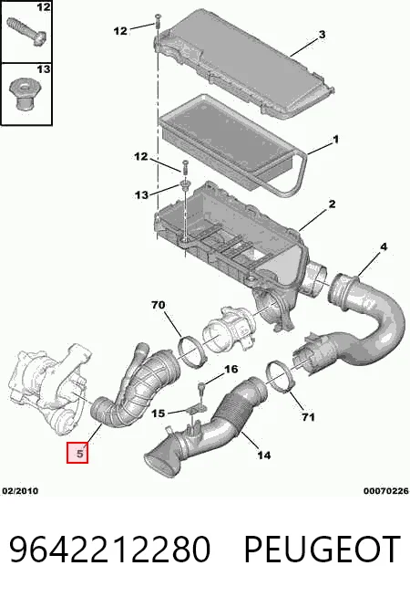 9642212280 Peugeot/Citroen Manguito de aire del medidor de masa de aire