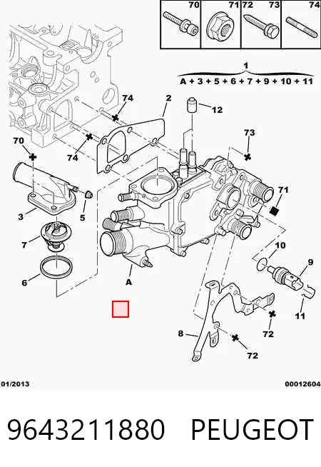 9643211880 Peugeot/Citroen Caja del termostato