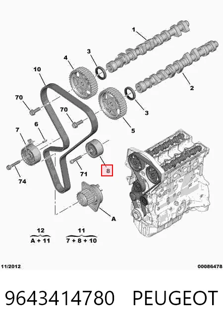 9643414780 Peugeot/Citroen Polea tensora intermedio de correa dentada