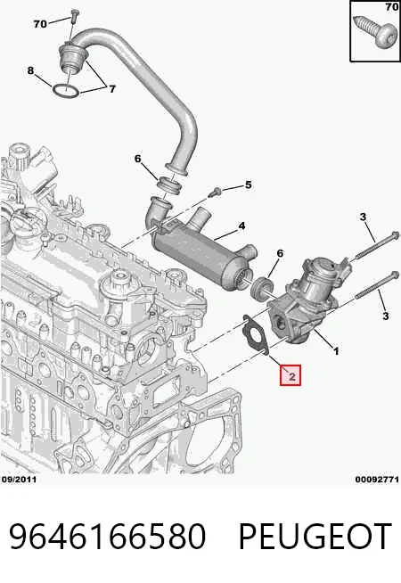 Junta de válvula EGR 9646166580 PEUGEOT