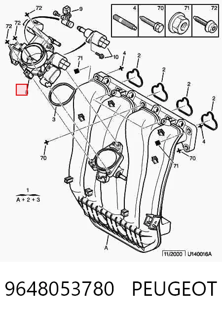 9648053780 Peugeot/Citroen Mariposa de admisión
