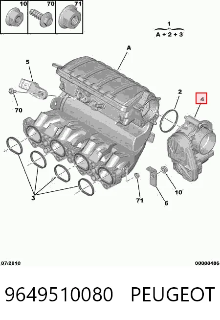 9649510080 Peugeot/Citroen Mariposa de admisión