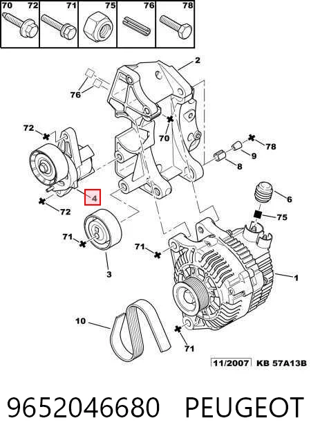 9652046680 Peugeot/Citroen Tensor de correa de alternador