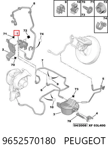 9652570180 Peugeot/Citroen Válvula solenoide de control de presión de sobrealimentación
