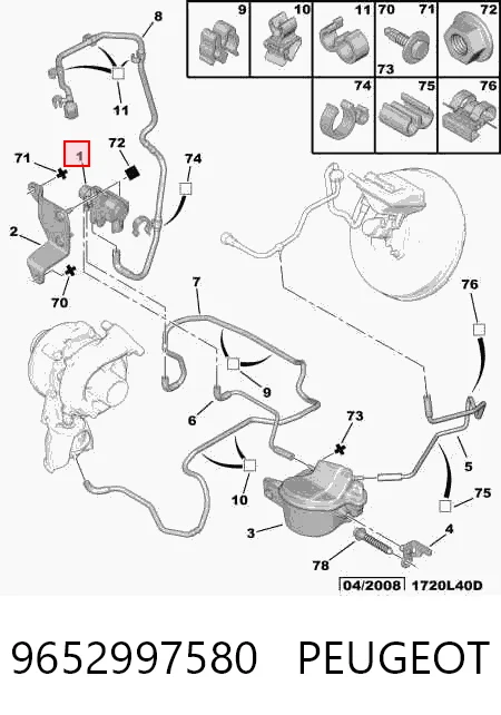 9652997580 Peugeot/Citroen Válvula solenoide de control de presión de sobrealimentación