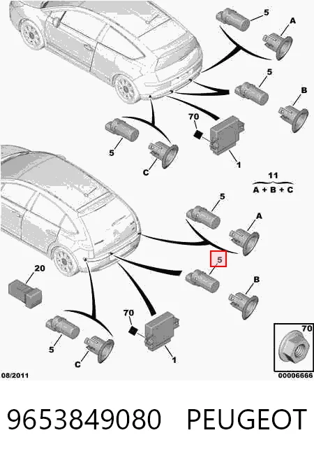 9653849080 Peugeot/Citroen Sensor alarma de estacionamiento trasero 