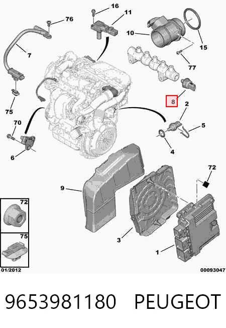 9653981180 Peugeot/Citroen Sensor de presión de combustible