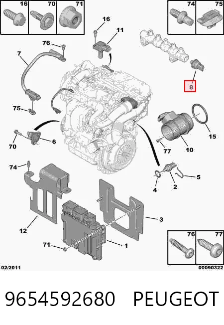 9654592680 Peugeot/Citroen Sensor de presión de combustible