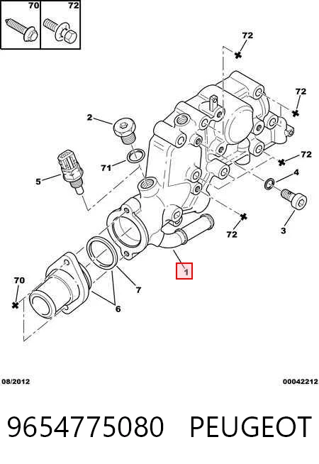 9654775080 Peugeot/Citroen Caja del termostato