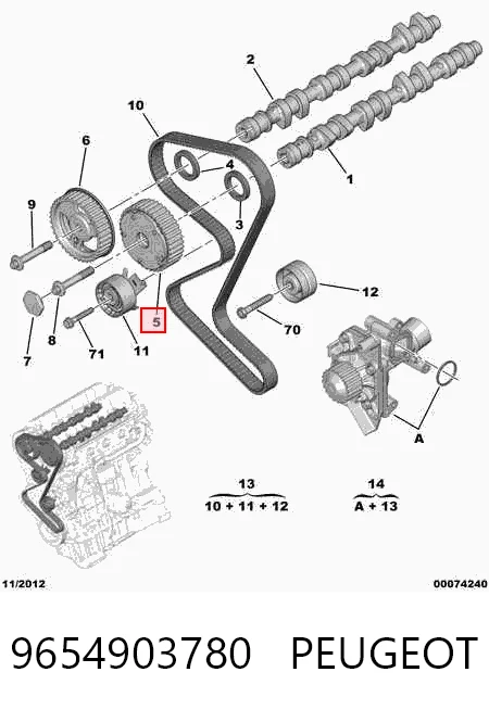 9654903780 Peugeot/Citroen Engranaje árbol de levas lado de admisión