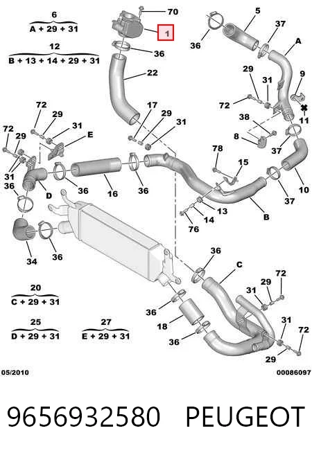 9656932580 Peugeot/Citroen Mariposa de admisión